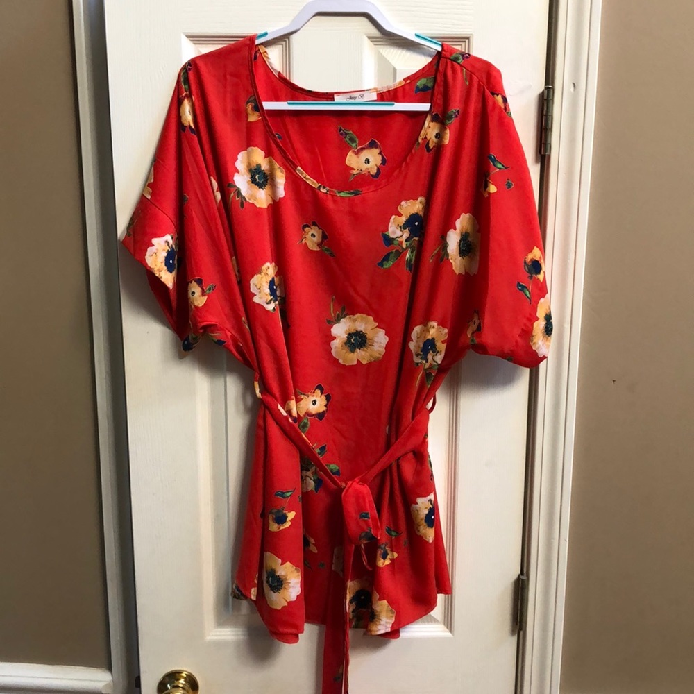 Jessy B ModCloth Floral Blouse w/ Tie 3X